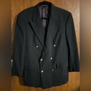 Hart Schaffner Marx Double Breasted Blazer Mens 39R Black Gold Buttons Wool